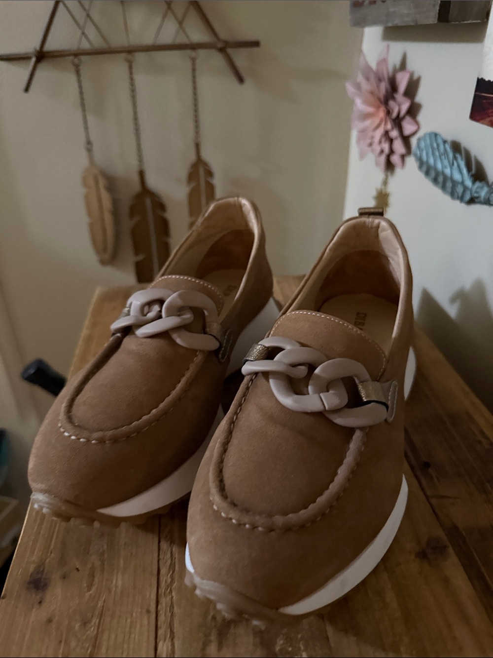Women's DIBA True Sloane Tan Chain-Accent Slip-On Athletic Loafers